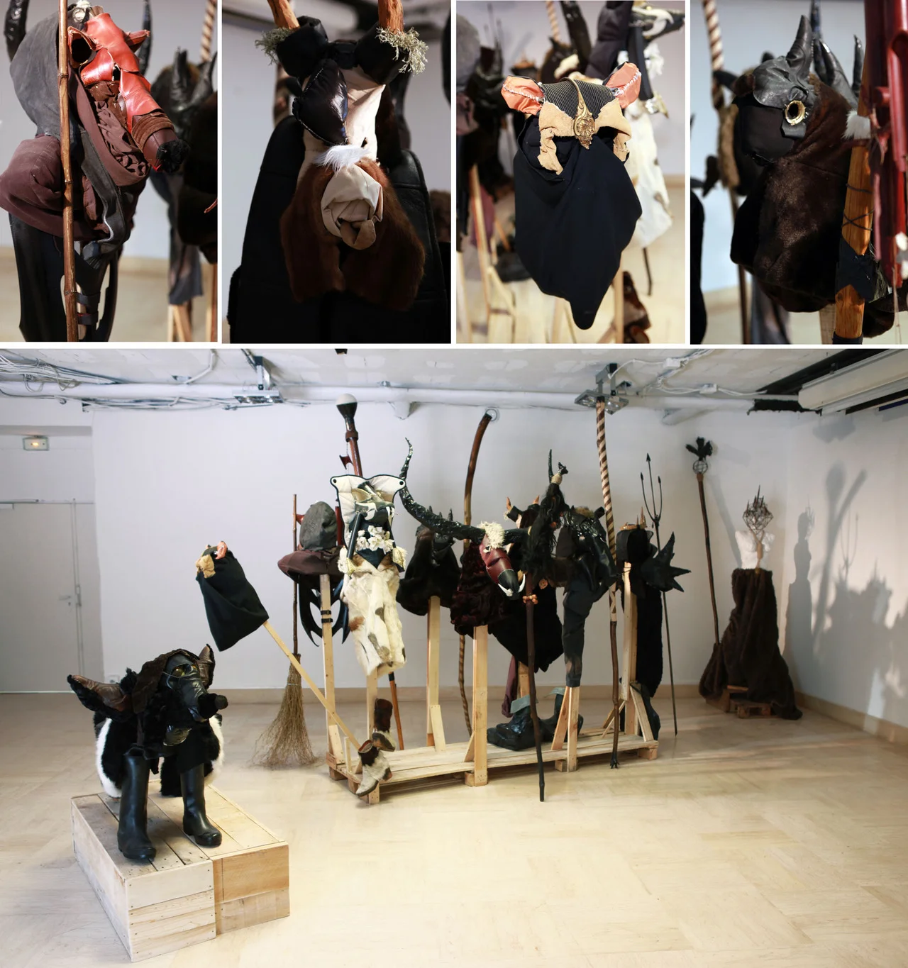 Installation de costumes / matériaux de récupération divers © PB & Jean-Sylvain Marchessou