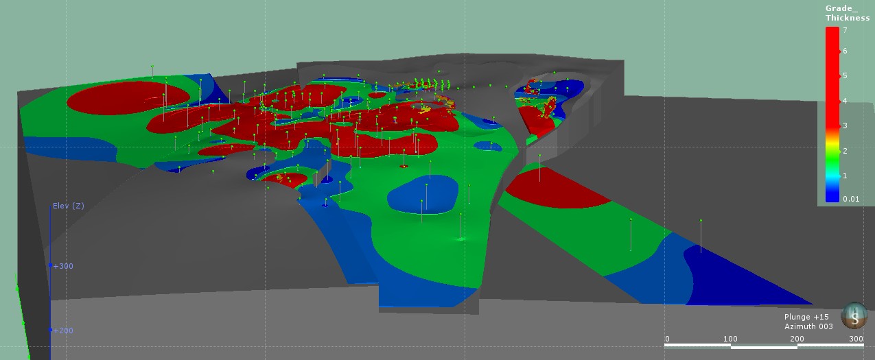 Grade x thickness contour (isometric projection)