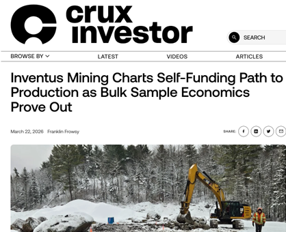 CRUX INVESTOR Article discussing Inventus Mining's Pardo Paleoplacer Gold Project and its development approach of early cash flow to fund project development