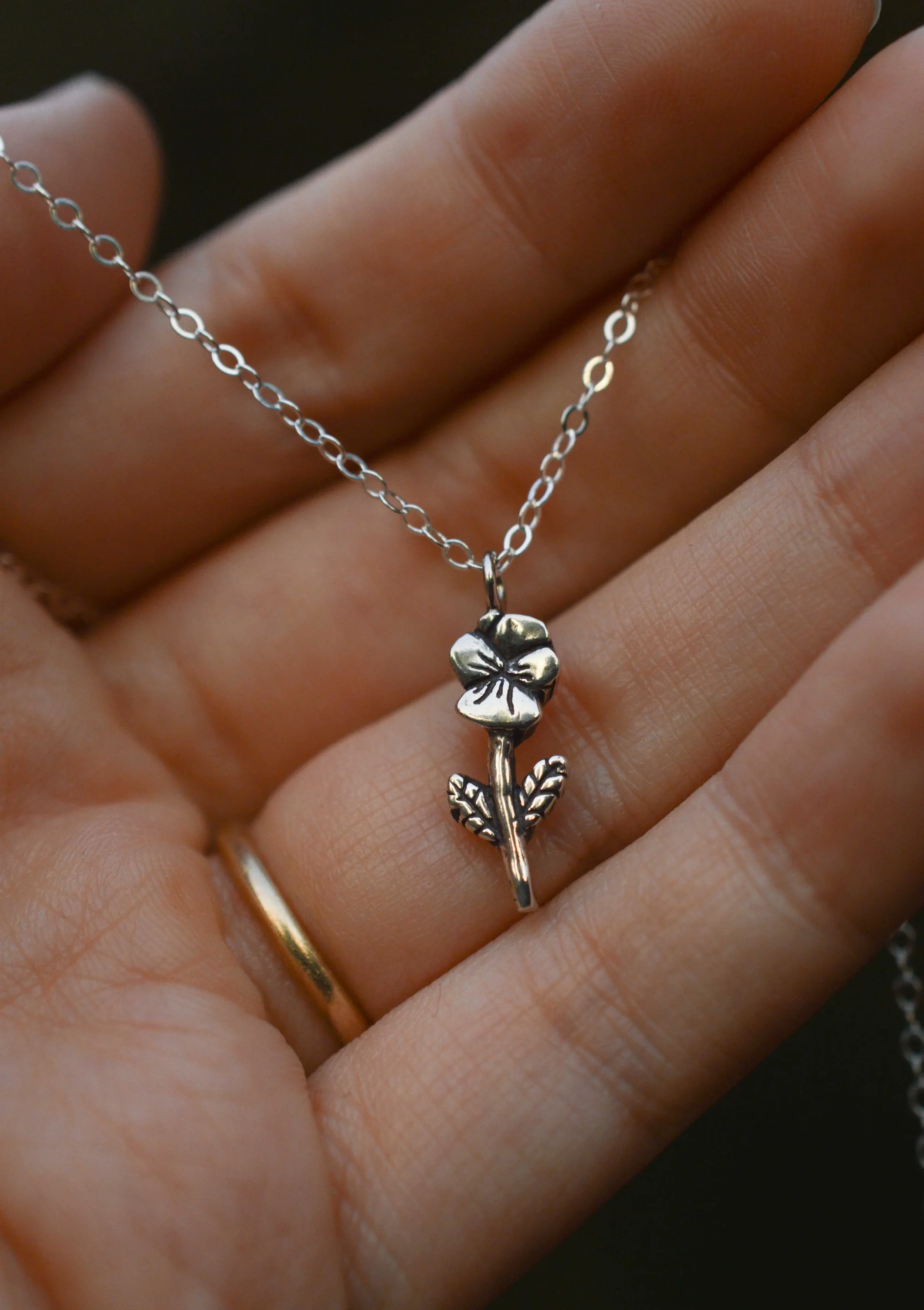 The Silver Tale Jewelry Small Pansy Flower Necklace Sterling Silver.webp