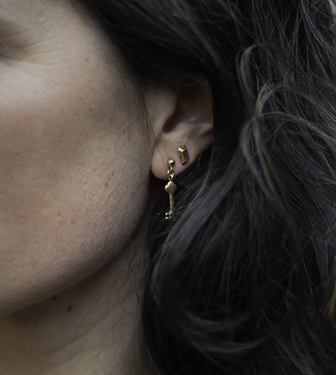 Tiny Key Emerald Post Earrings Bronze 1.png