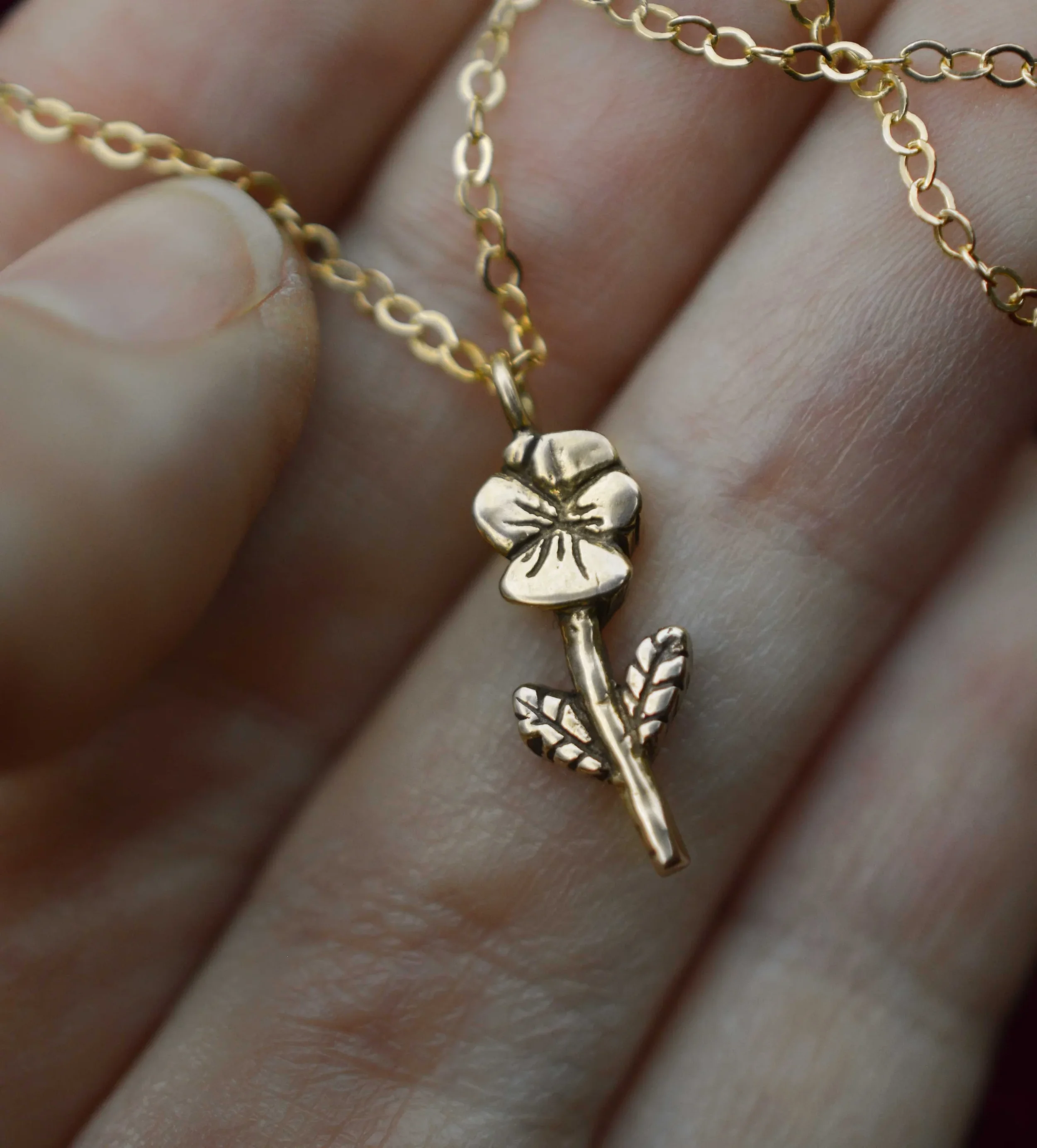 The Silver Tale Jewelry Small Pansy Flower Necklace Bronze Gold 1.webp