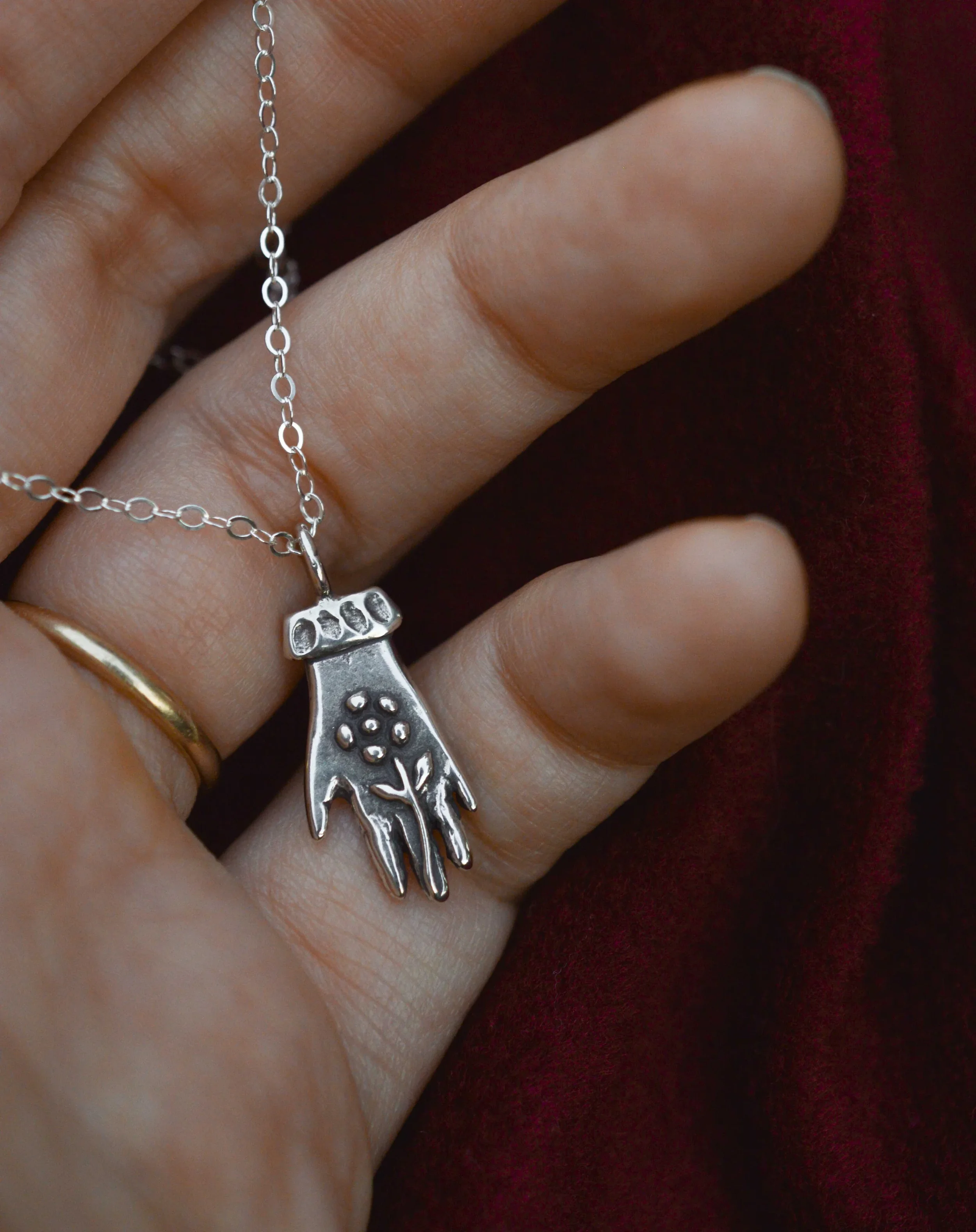 Picking Flowers Necklace - The Silver Tale - Sterling Silver Hand Necklace 4.webp