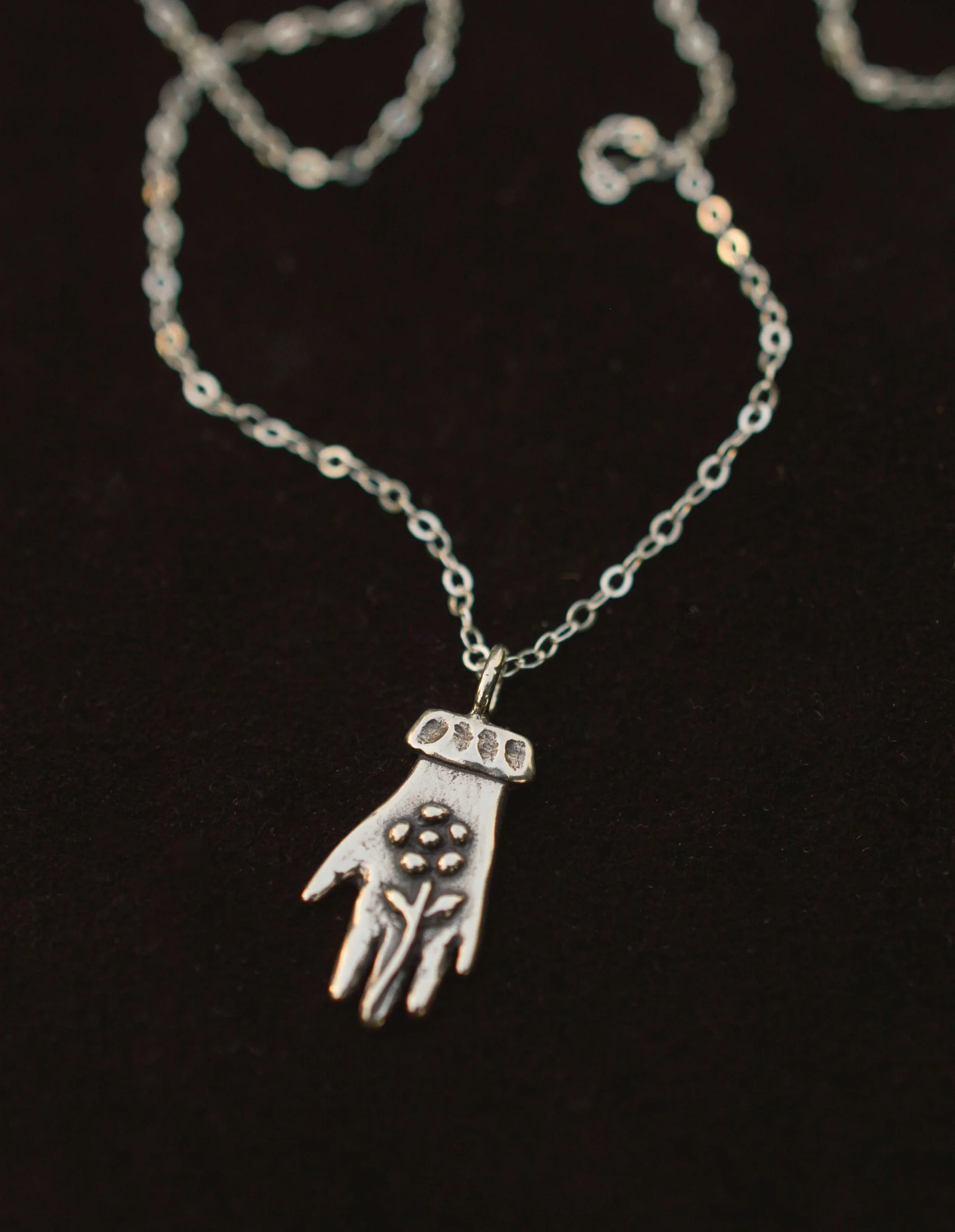 Picking Flowers Necklace - The Silver Tale - Sterling Silver Hand Necklace 2.webp