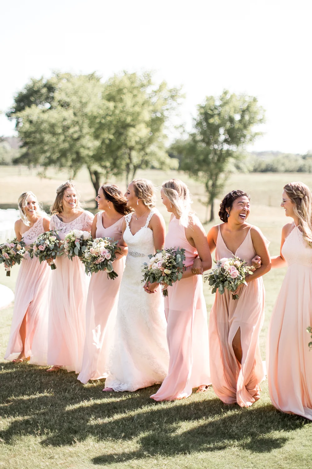 bridesmaids walking together at Rick's Place in Tulsa, Oklahoma