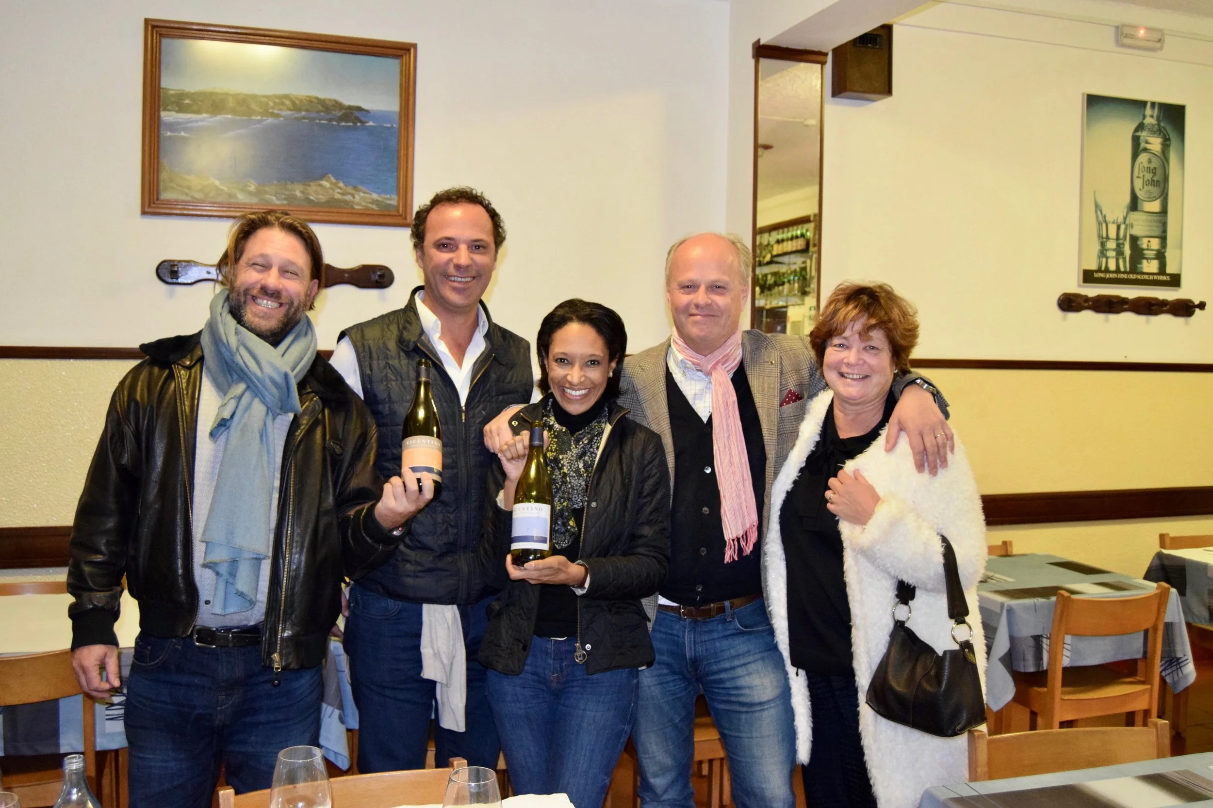luis mota veiga, bernardo cabral, mr. & mrs. ole martin siem celebrating vicentino wines near herdades da frupor 