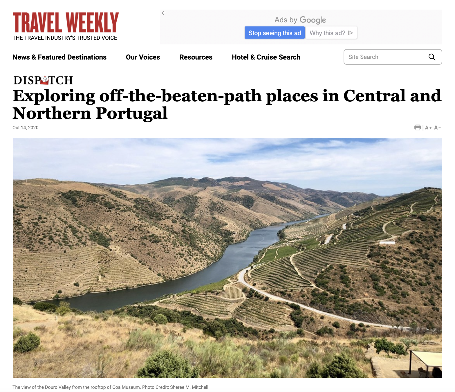 Travel Weekly Sheree M. Mitchell Immersa Global in Northern &amp; Central Portugal (Copy)