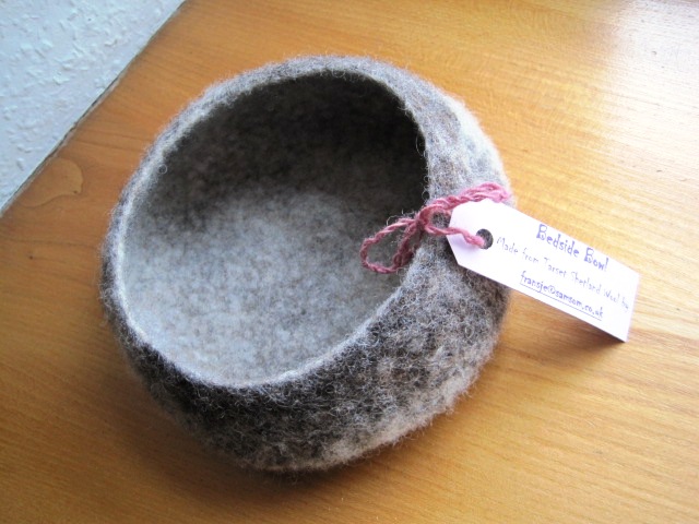 One of Fransje's beautiful felted bowls made with fleece from her flock
