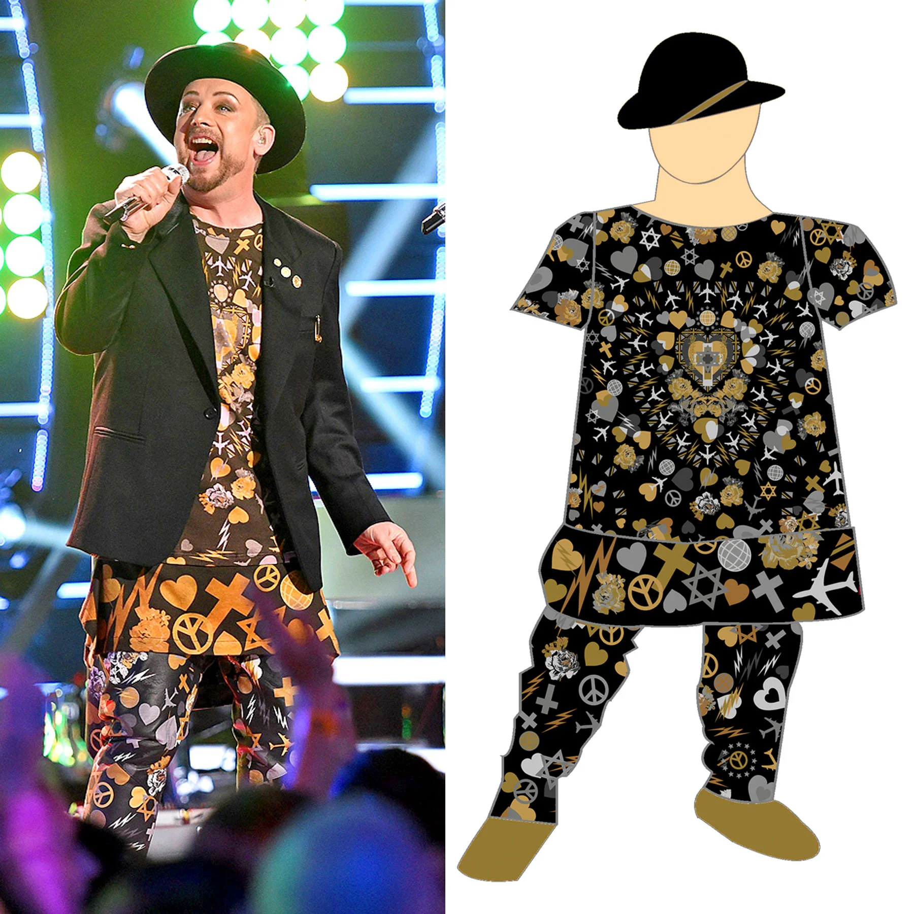 BOY GEORGE PERFORMING ON AMERICAN IDOL WEARING CUSTOM PRINT DESIGN - 2015