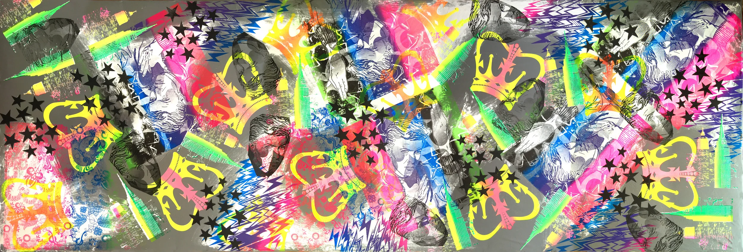 PAINTED / SCREEN PRINTED FABRIC FOR A TRIBUTE TO DAVID BOWIE, A COLLABORATION WITH CLAIRE FLEURY ATELIER, NEW YORK CITY - 2016