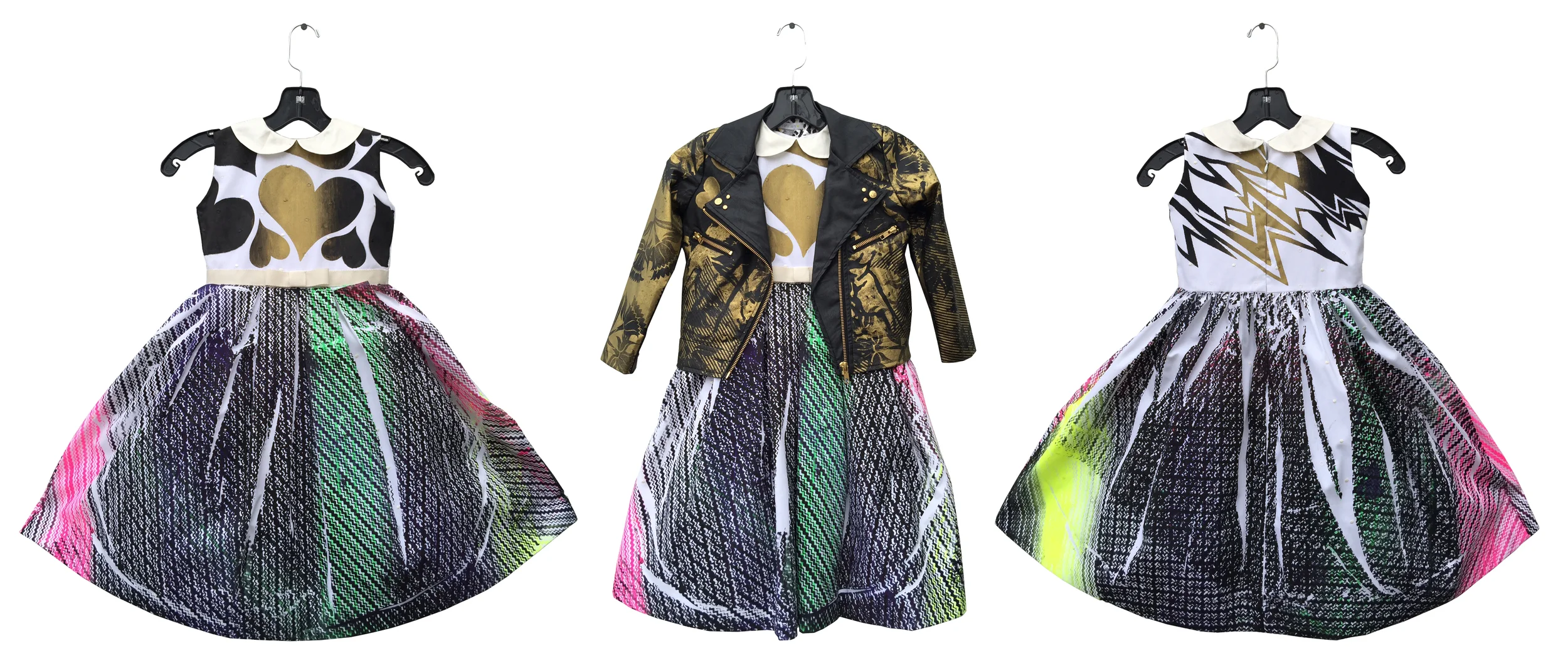 HAND SCREEN PRINTED DRESS AND LEATHER JACKET FOR BLUE IVY CARTER - 2016