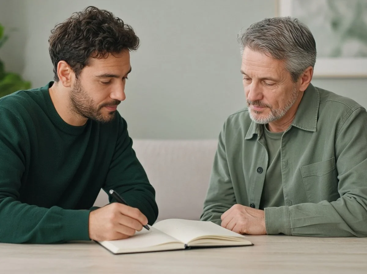 A man planning next steps with his therapist