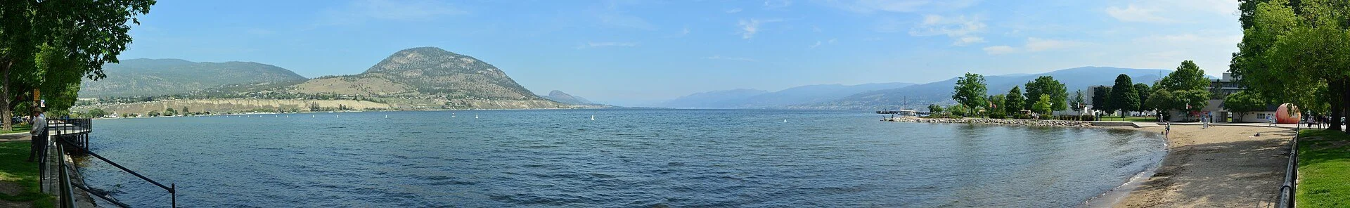A panoramic view of Okanagan Lake from the Penticton waterfront.