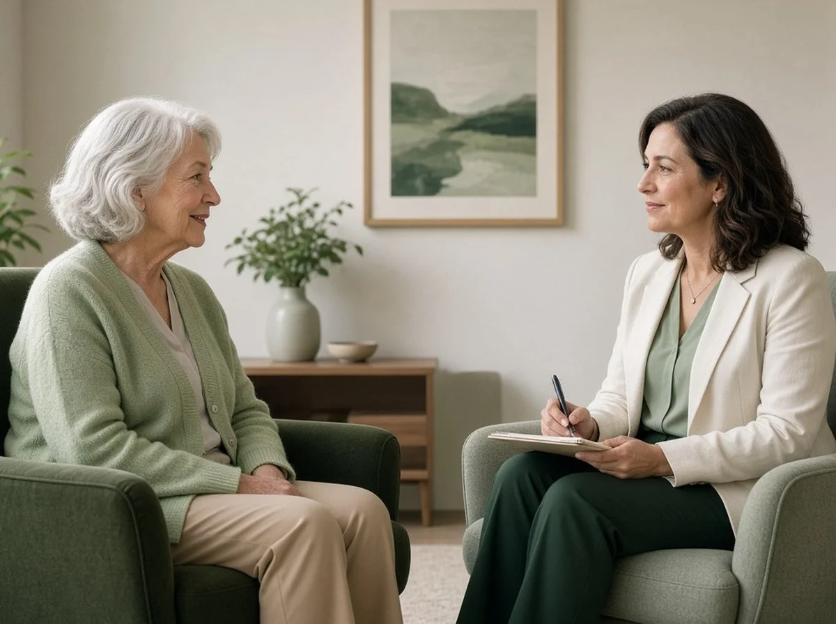 An older woman talking with a therapist