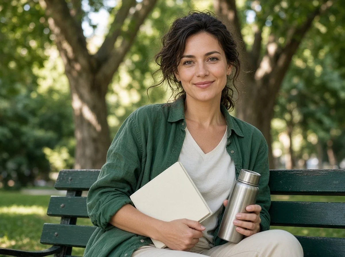 Woman taking a quiet moment for herself on a park bench