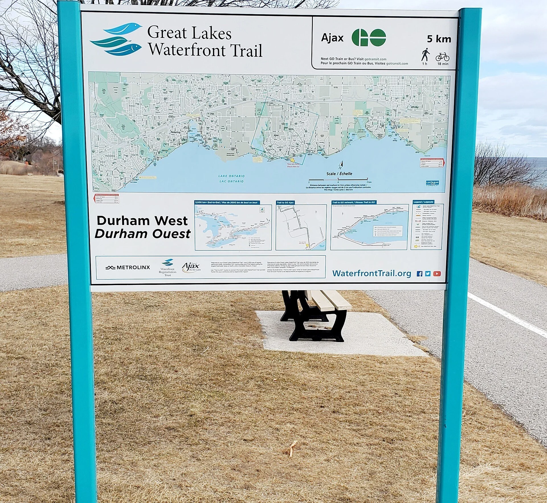 A stretch of the Great Lakes Waterfront Trail beside Lake Ontario in Ajax.