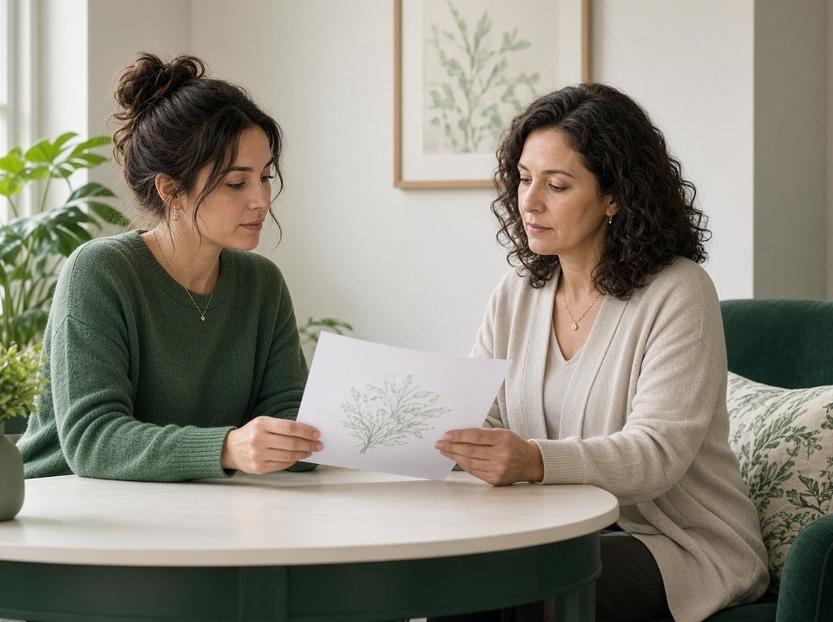 Two women reviewing a worksheet together at a table