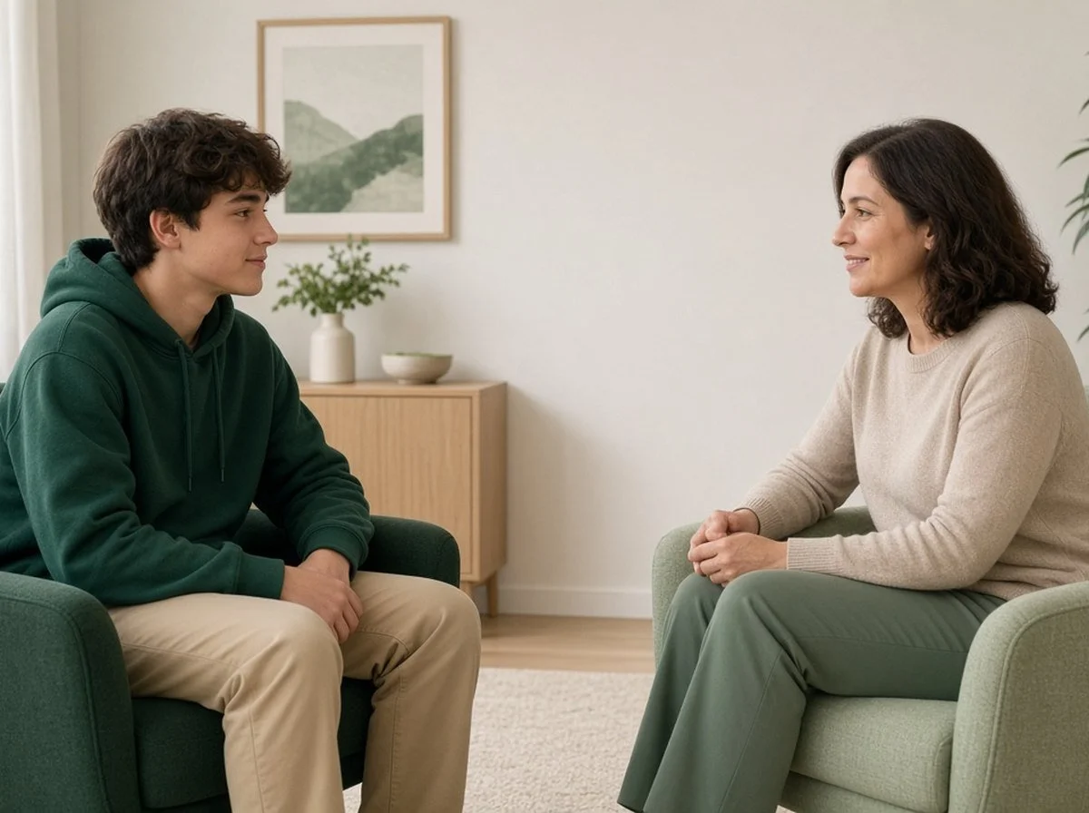 A teen talking with a counsellor