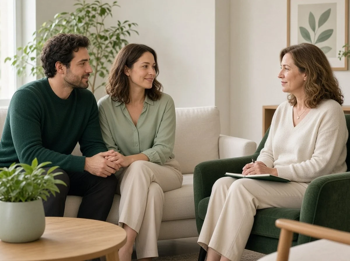 A couple talking with a therapist about separation anxiety