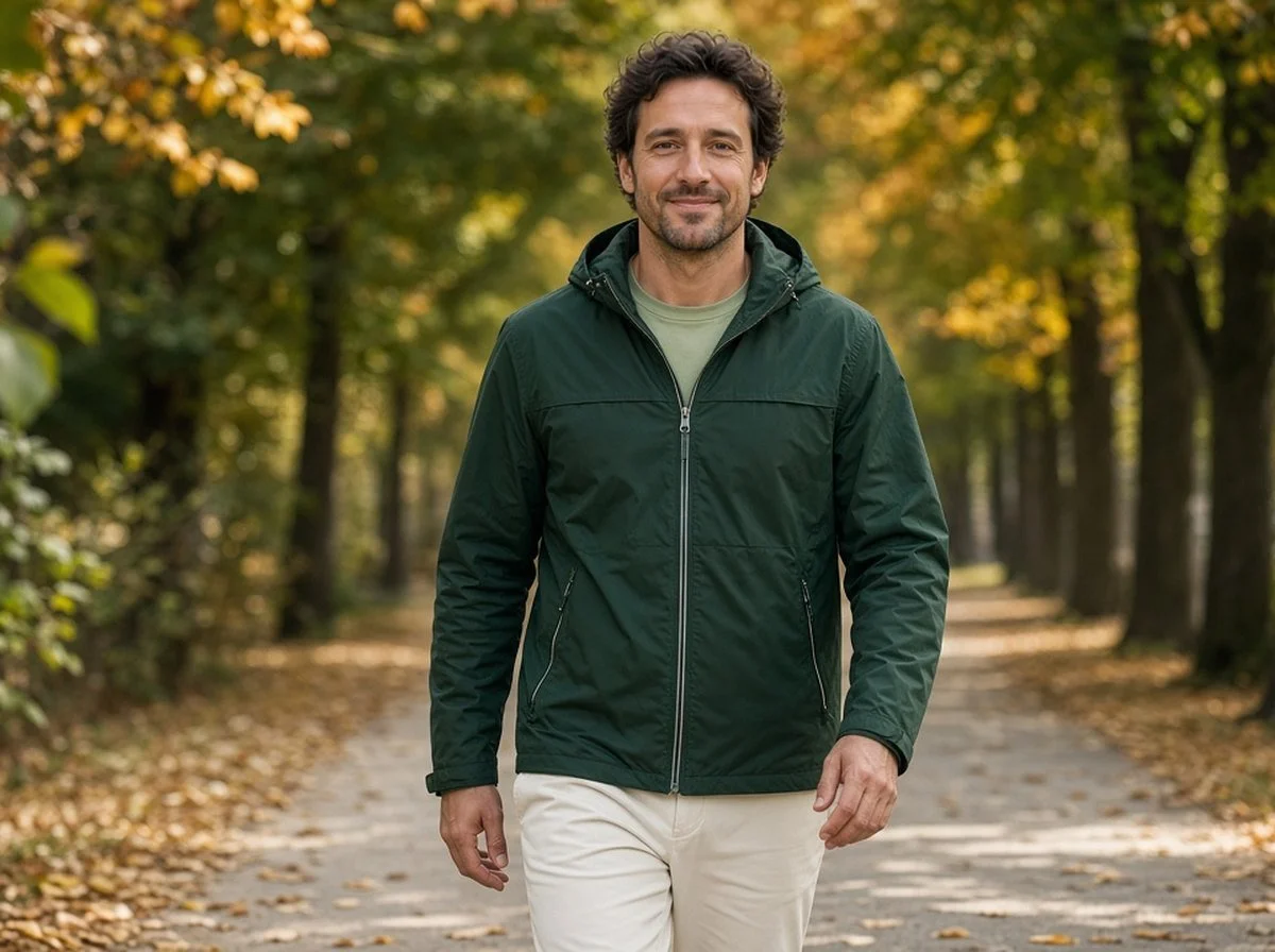 Adult taking a calm walk on a tree-lined path