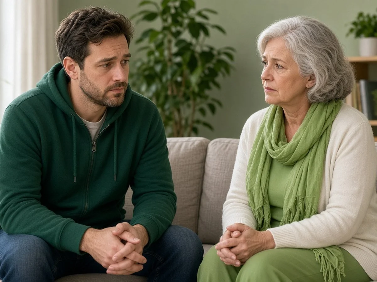 A man talking with a grief counsellor