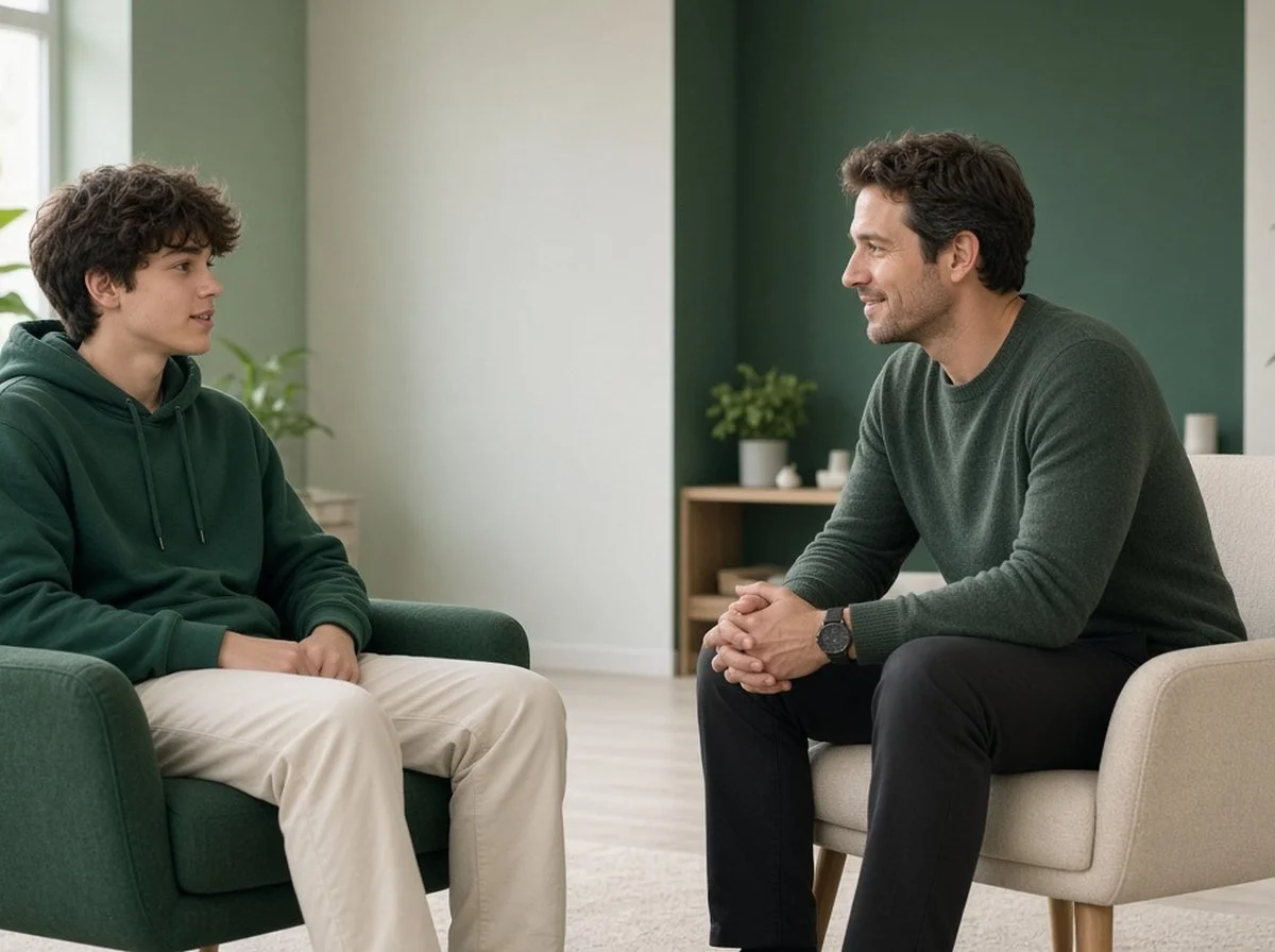 A teenage boy talking with a counsellor