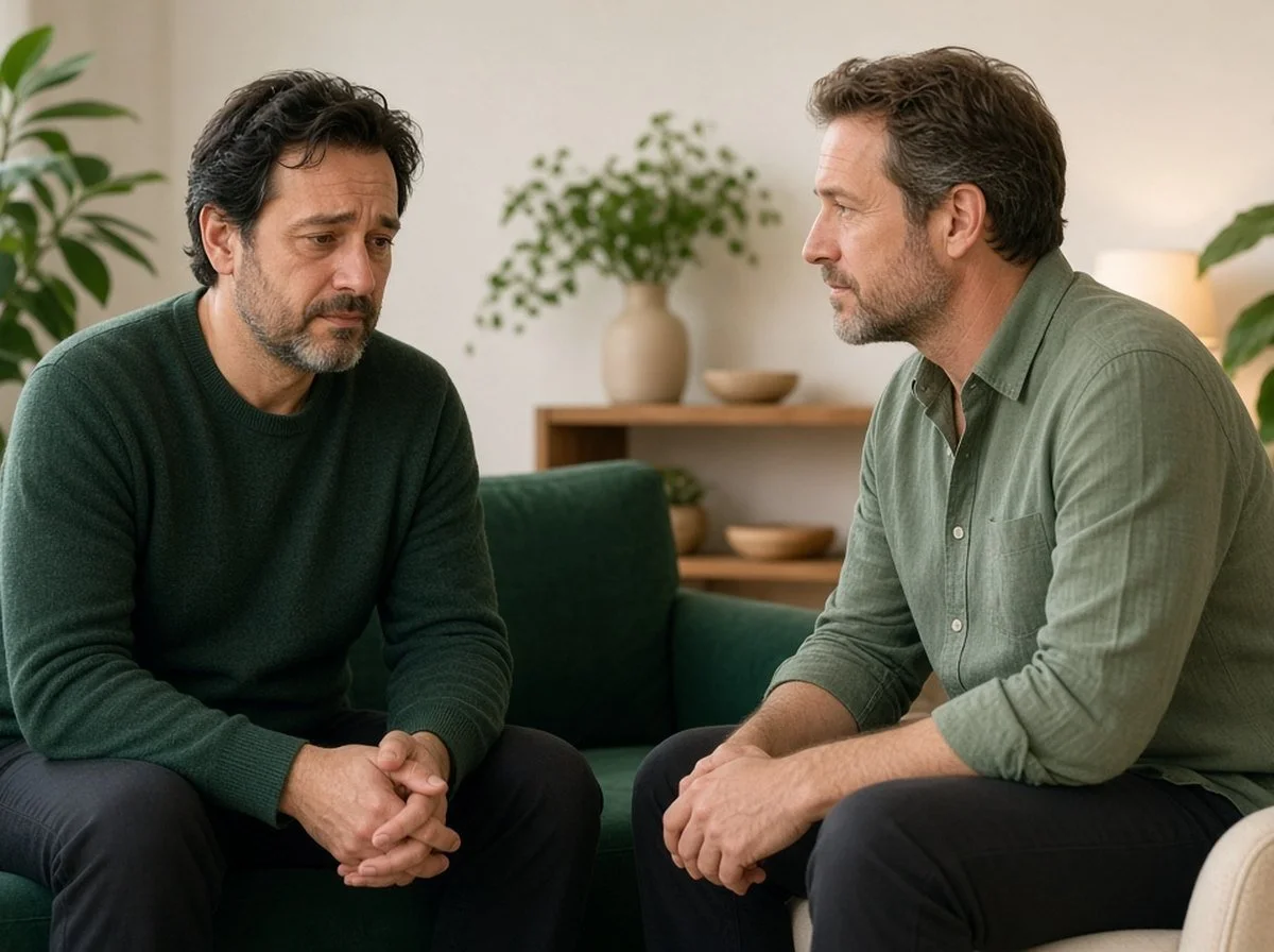 Man talking with a male therapist