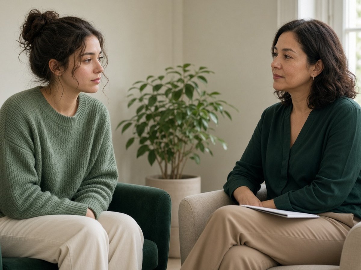 Young woman talking with a female therapist