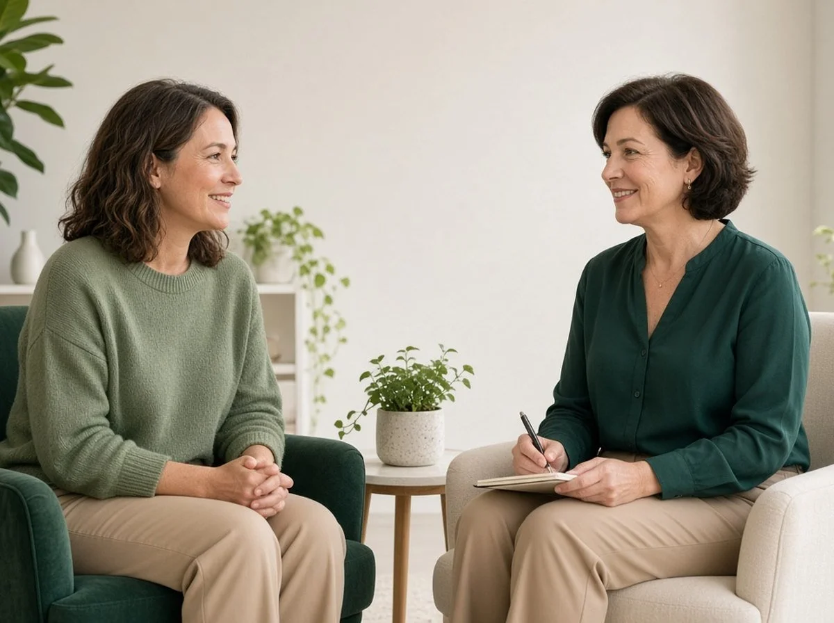 An adult talking with a therapist about supporting a loved one