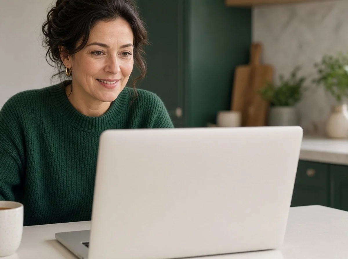 A woman in an online counselling session at home
