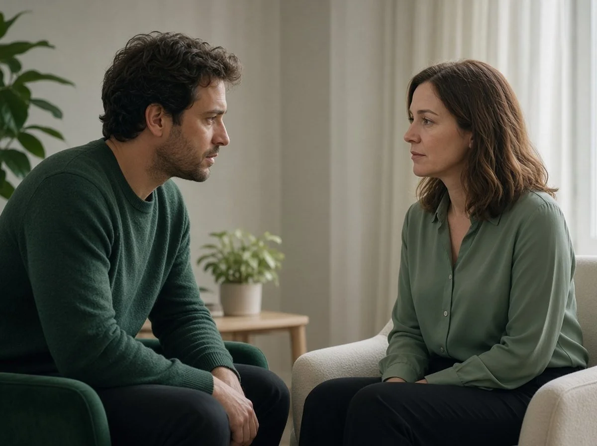 Man talking with a female therapist