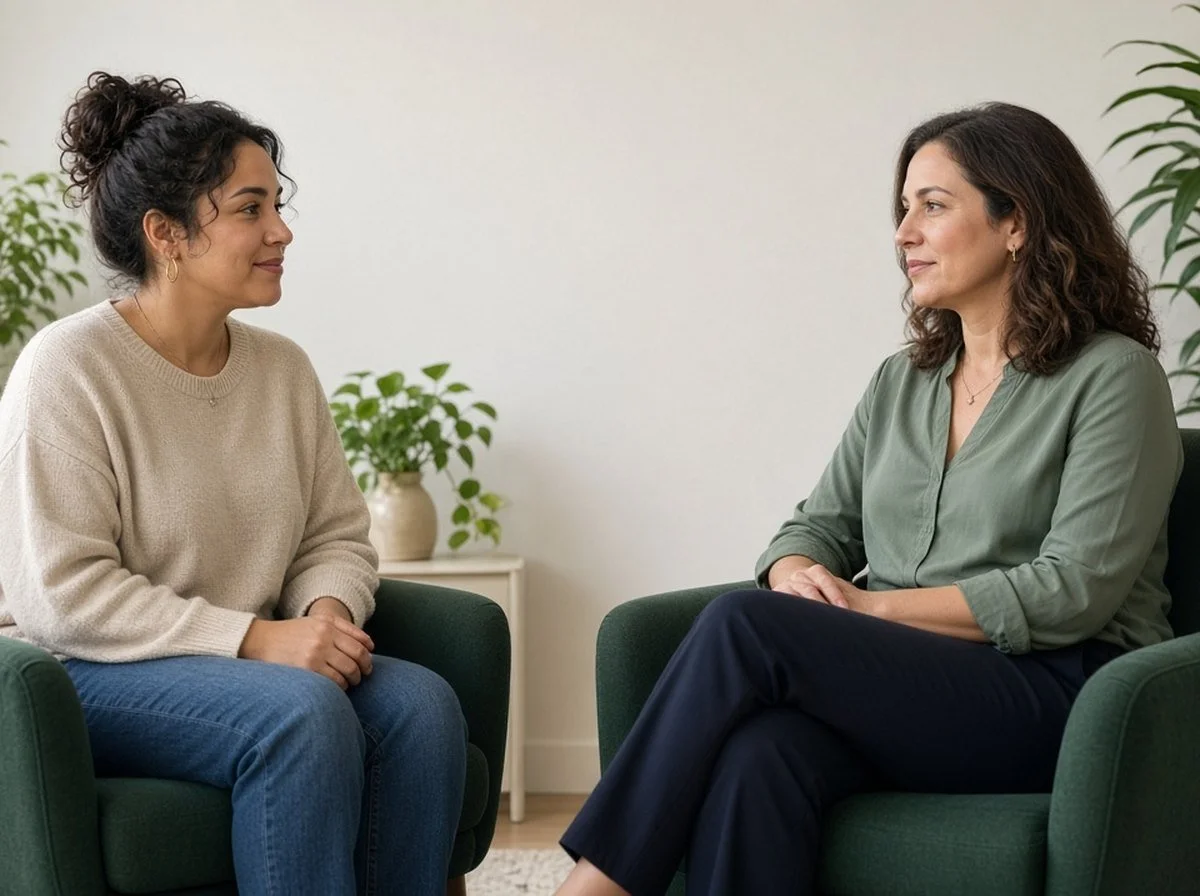 Mother talking with a woman therapist