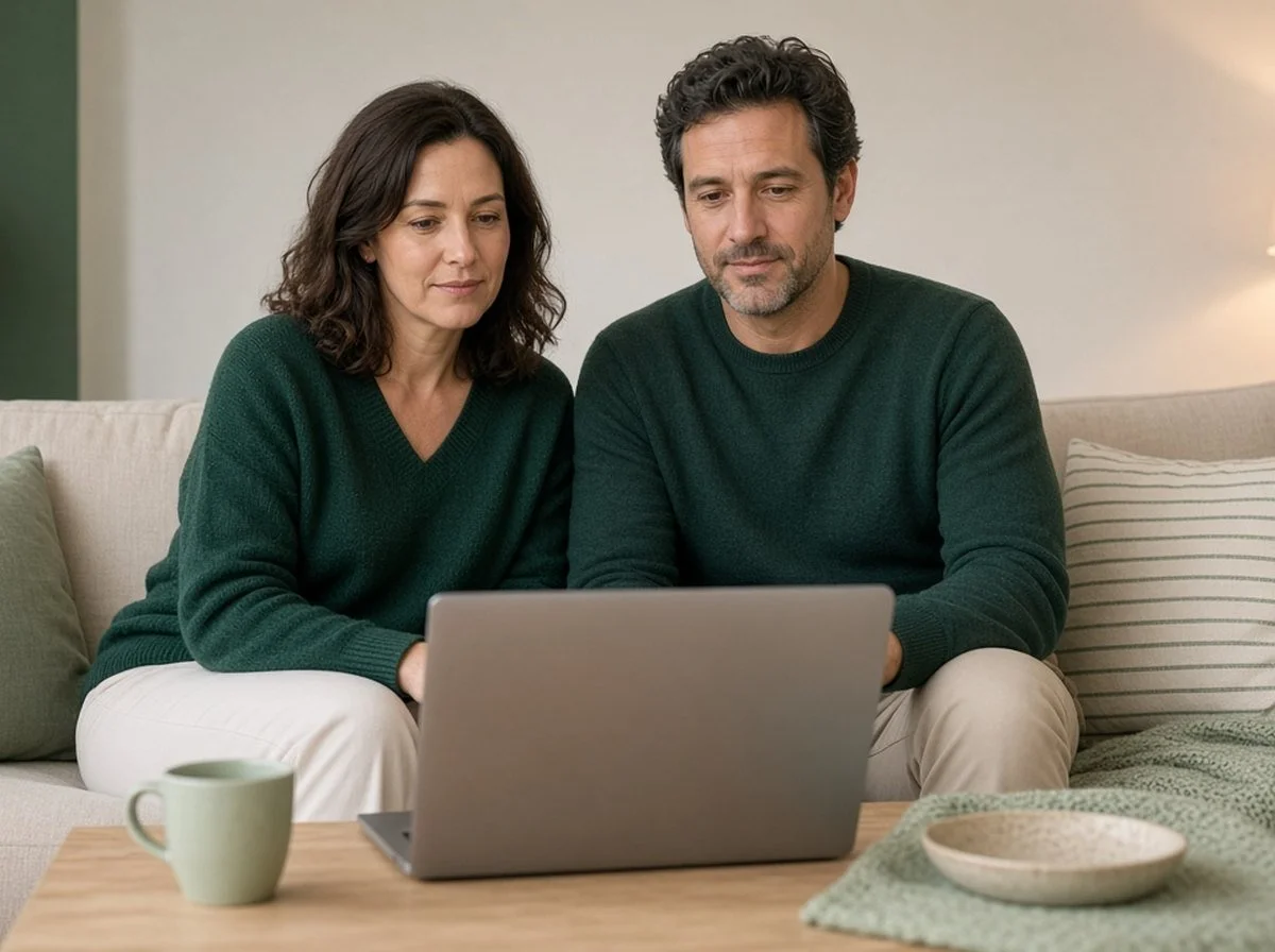 A couple taking part in an online counselling session at home