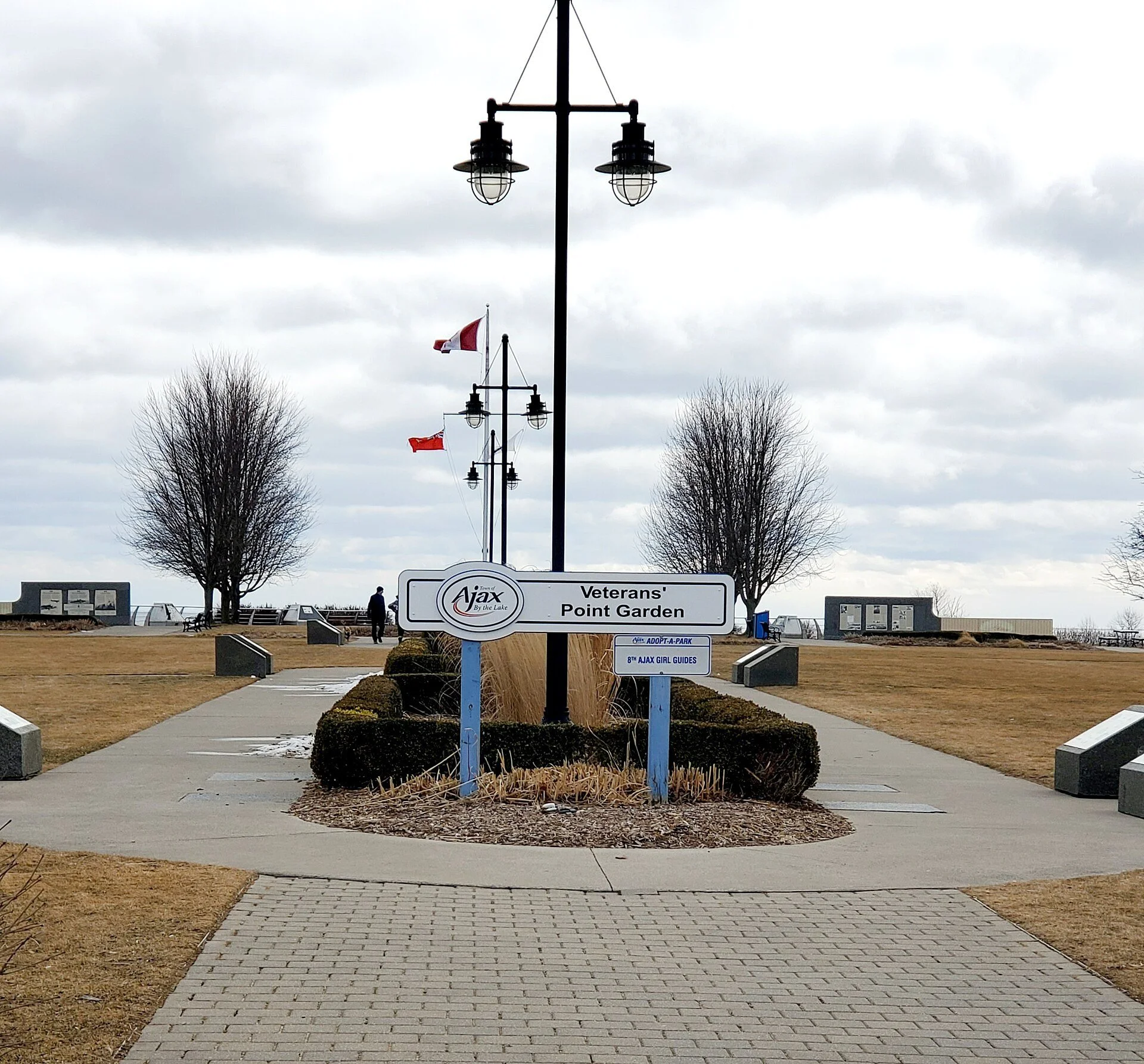 Veterans' Point Gardens in Ajax, a lakeside memorial shaped like a ship's prow.