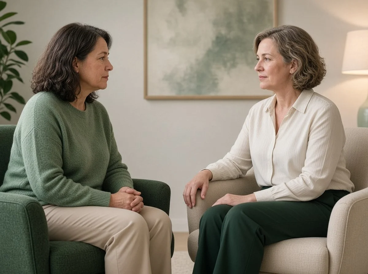 Woman talking with a female therapist