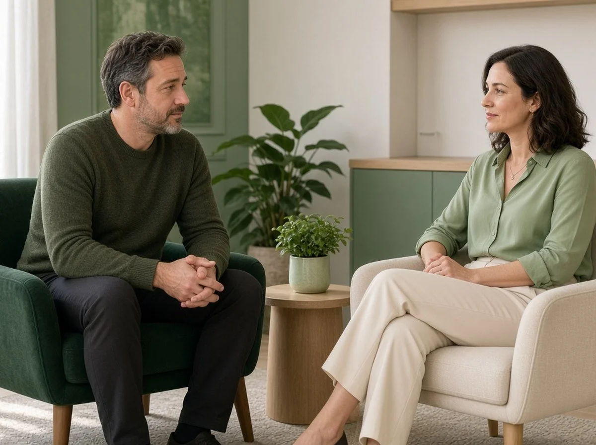 A parent talking with a counsellor