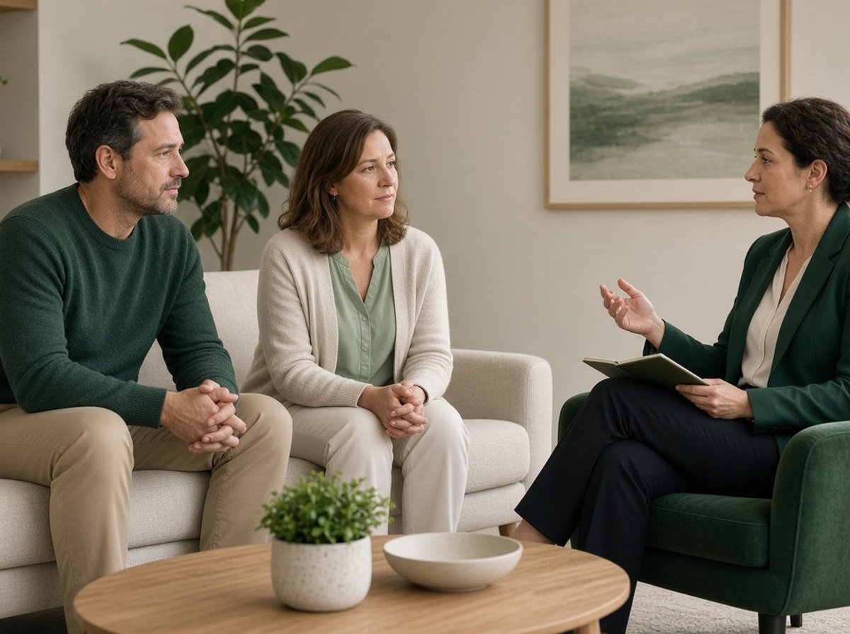 A couple in a counselling session with a therapist