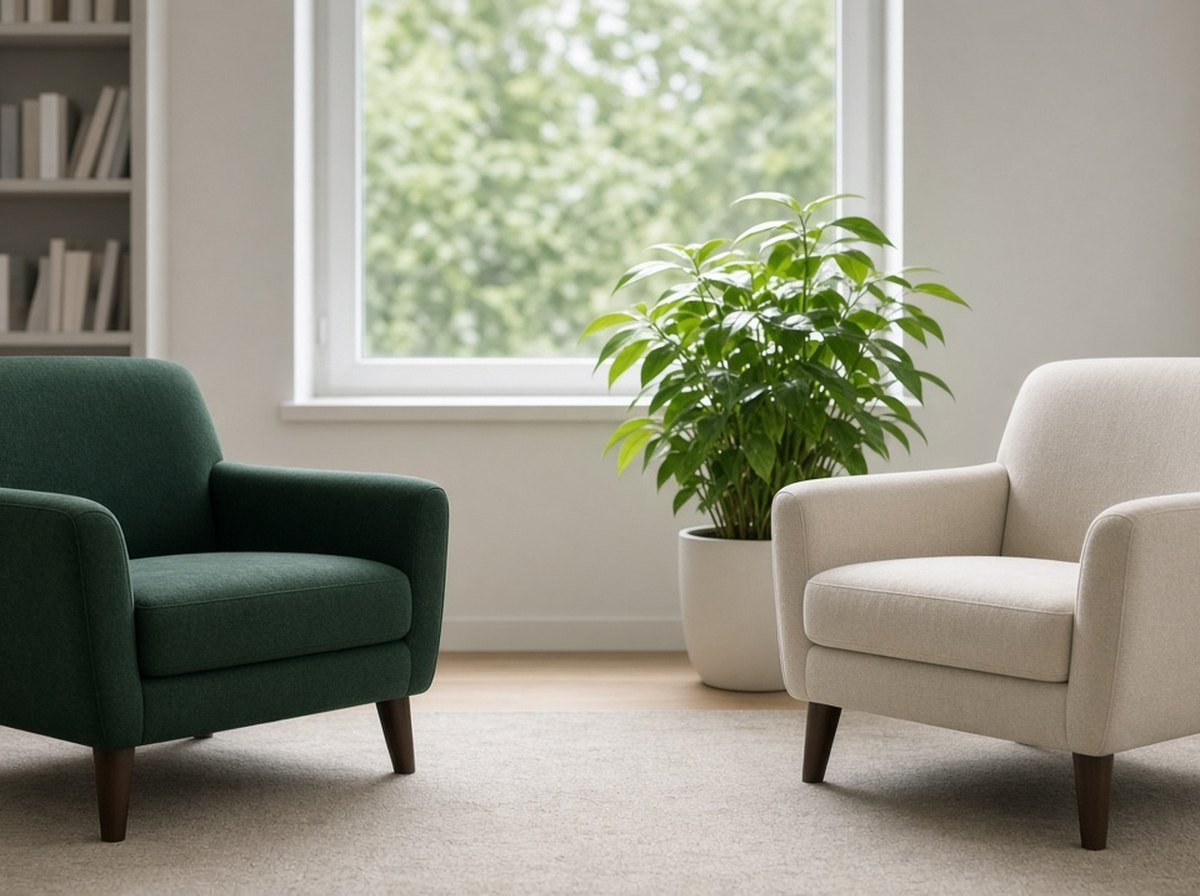 A calm therapy room ready for an existential therapy conversation