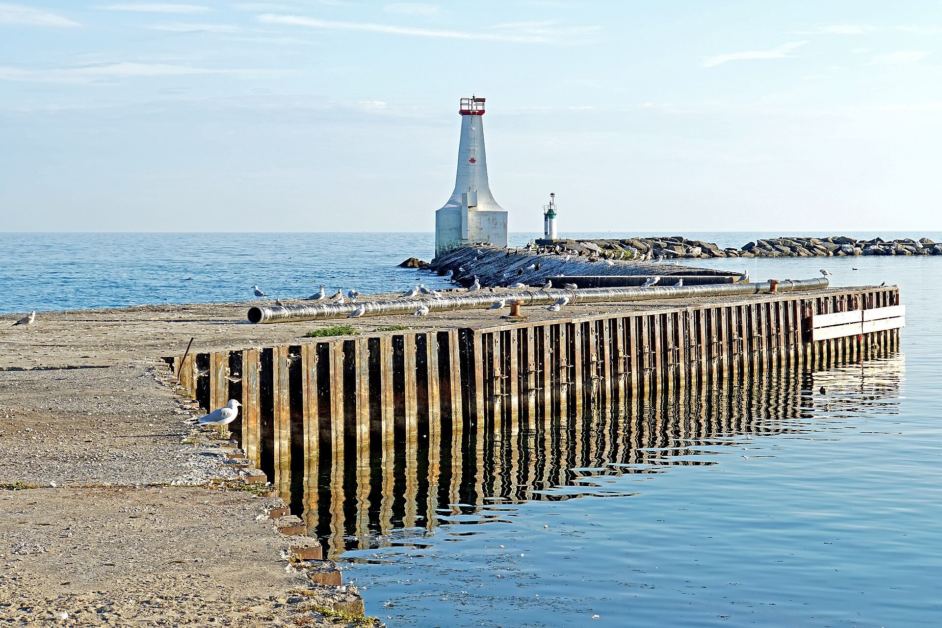 The Cobourg East Pierhead Lighthouse at the end of the harbour pier.
