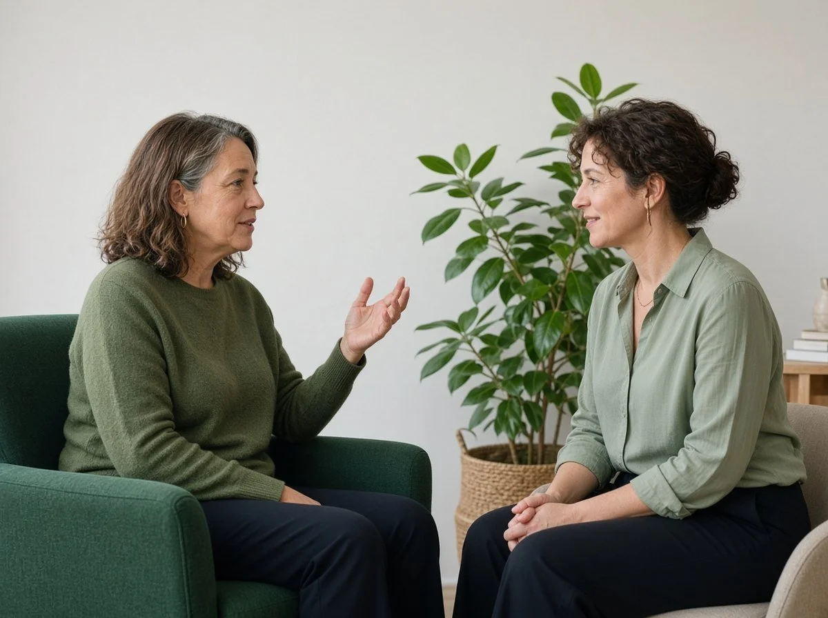 Woman talking with a therapist in a calm counselling office