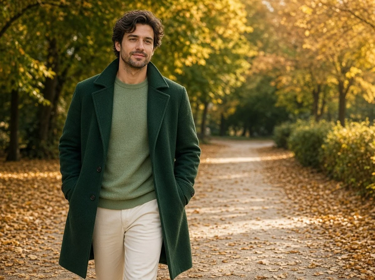 An adult walking calmly in an autumn park