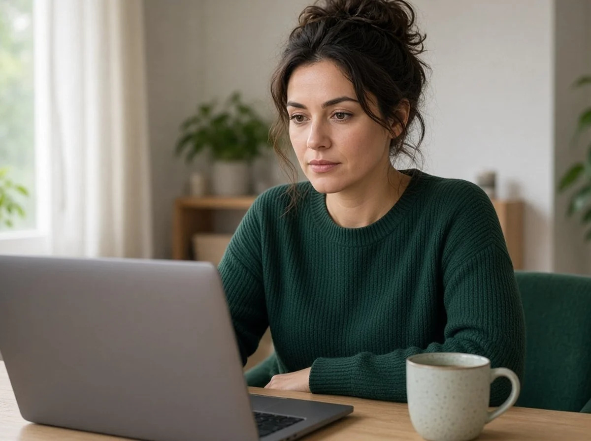 A woman in an online counselling session at home