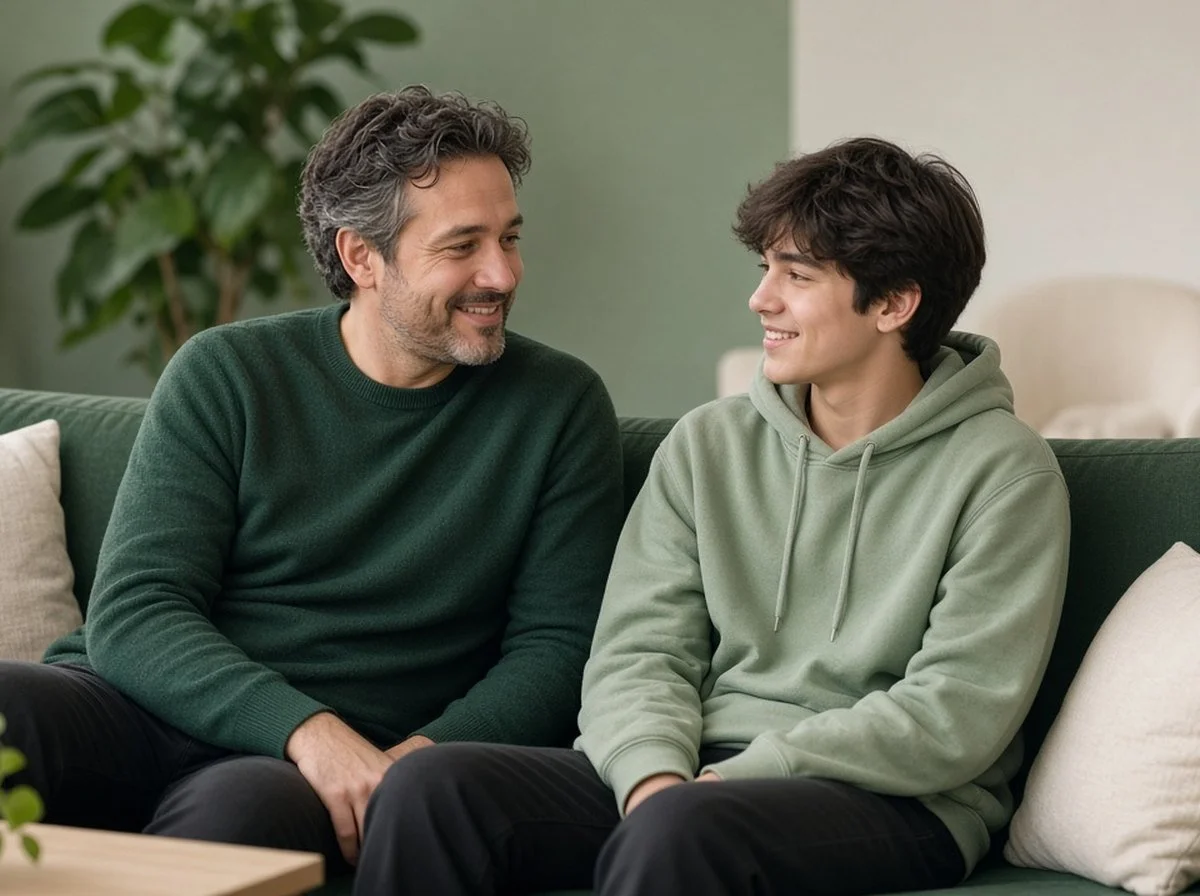 A parent and teen sitting together in a counselling session