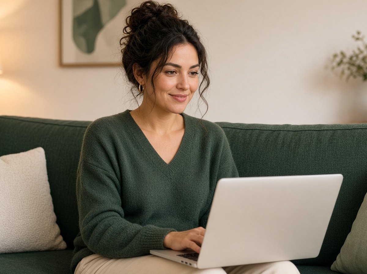 An adult in an online counselling session at home
