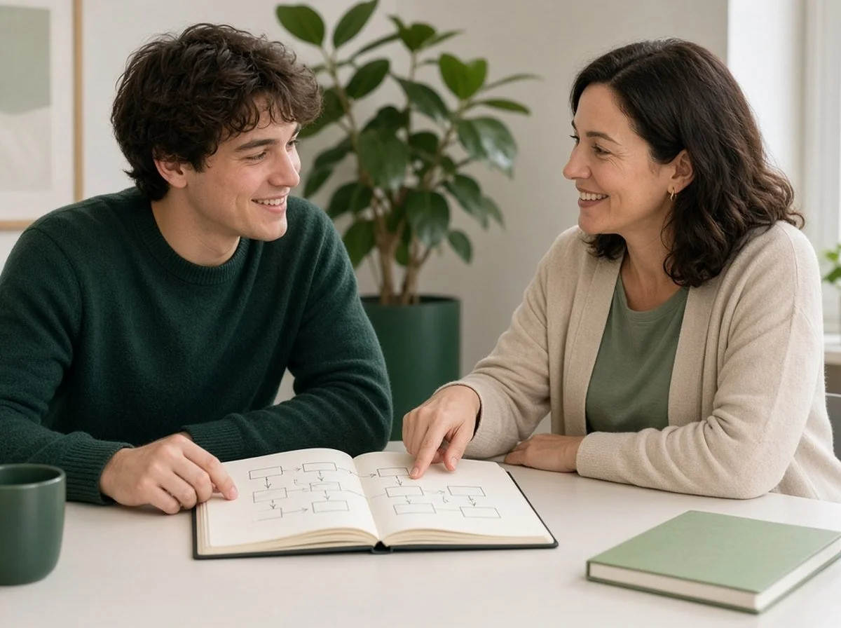 A young man planning with a therapist