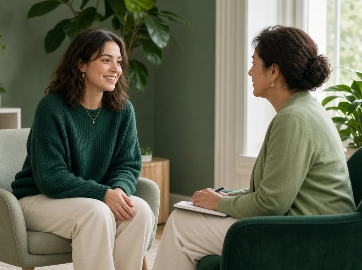 Young woman talking with a female therapist