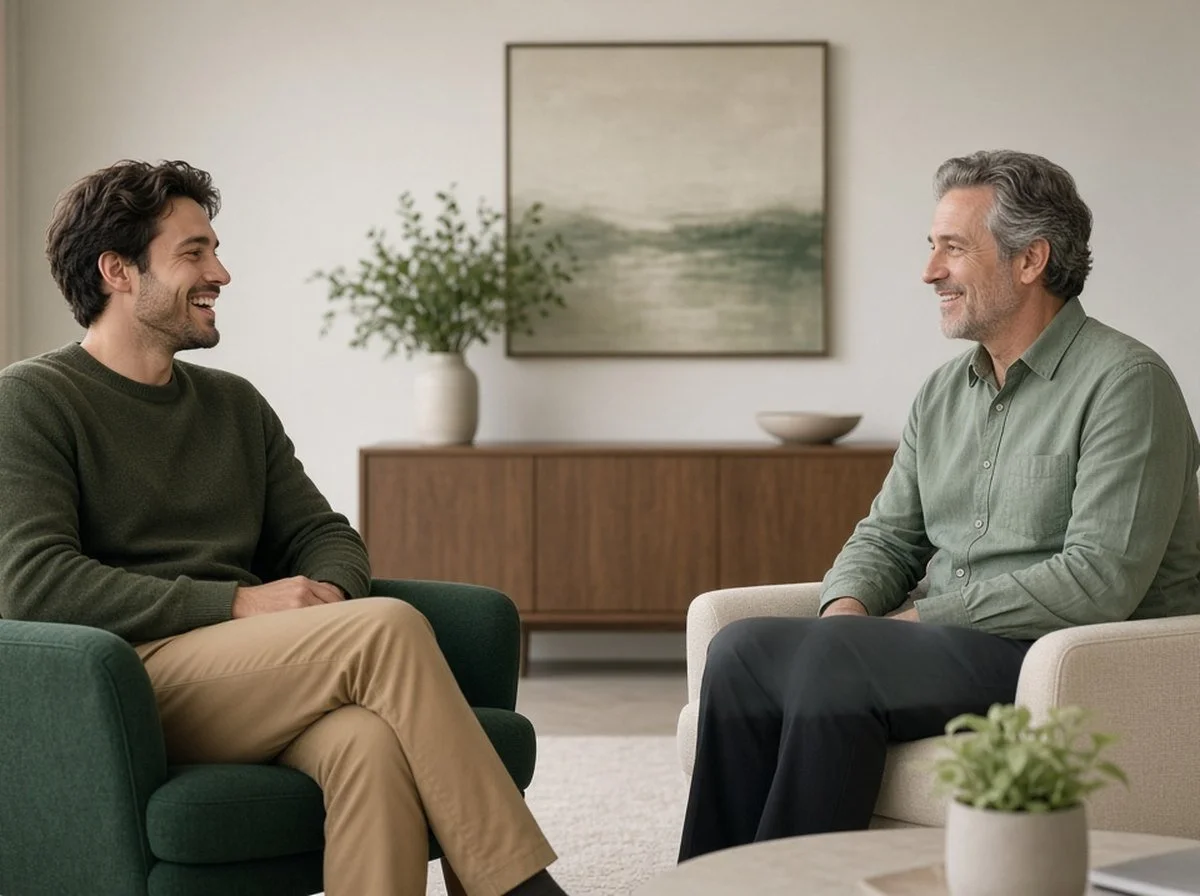 A young man in a relaxed counselling session