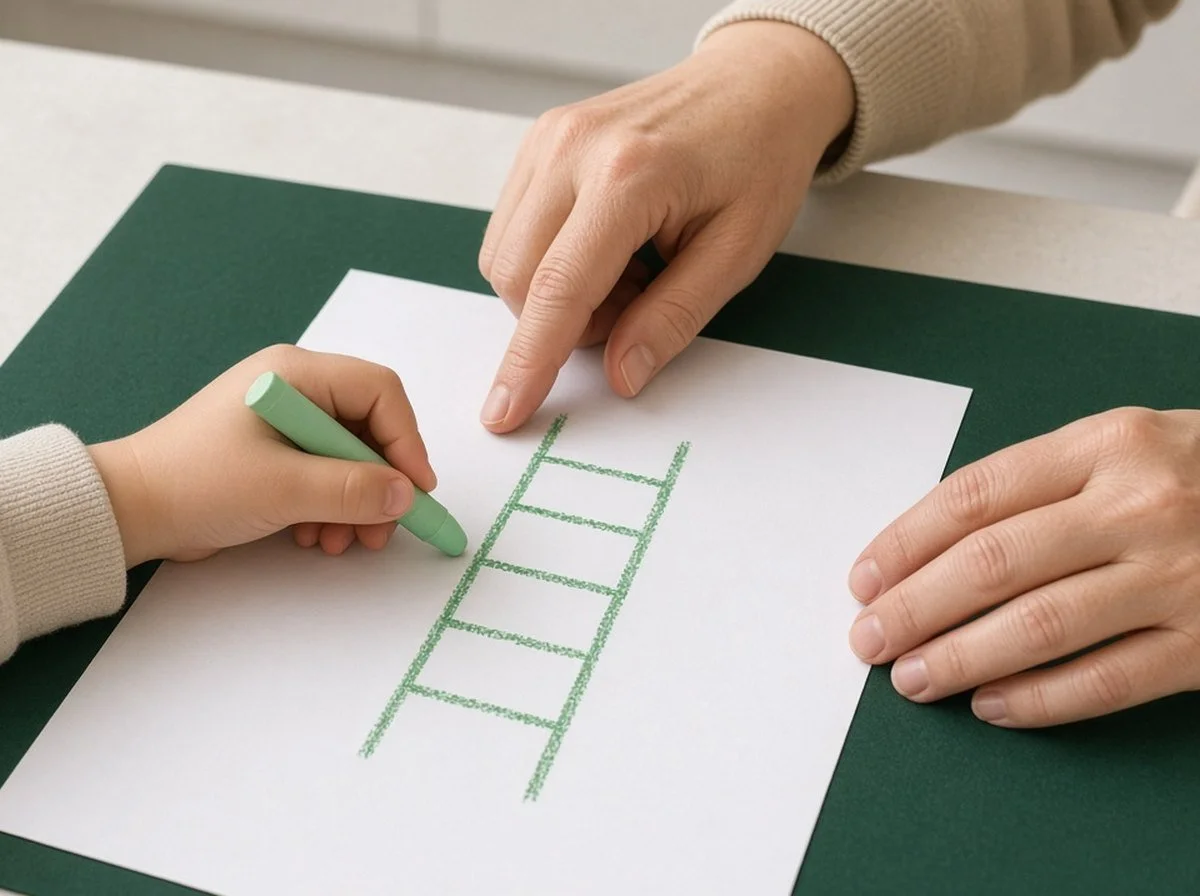 A parent and child make a fear ladder together to face anxiety step by step