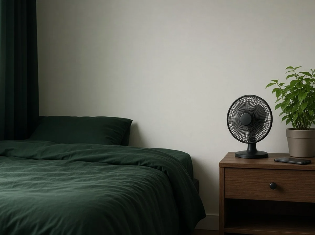 A darkened bedroom set up for daytime sleep after a night shift