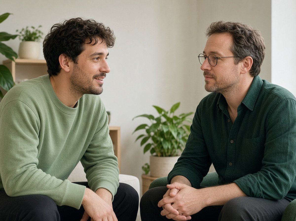 A man talking with a counsellor in a calm office